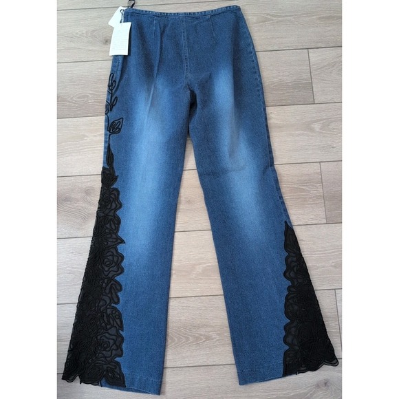 Basix II Jeans Cutout Black Lace Floral Bootcut Boho Size 8 NWT - Picture 7 of 8